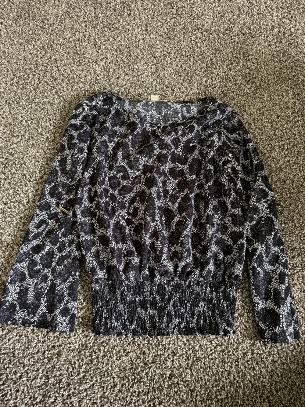 Michael Kors Black and Silver Leopard Print Long Sleeve Top